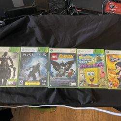 Sealed Xbox 360 Games (SpongeBob, Batman, Halo, Bullet Witch And Dark Side 2)