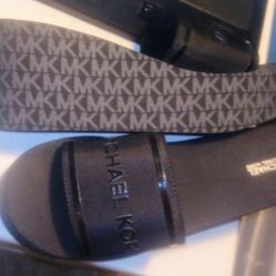 NEW.   Michael Kors SIZE 10. Black Wedge with grey  MK  Logo 