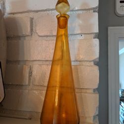 Mid-Century Modern Amber Glass Genie Bottle / Decanter – Empoli Style