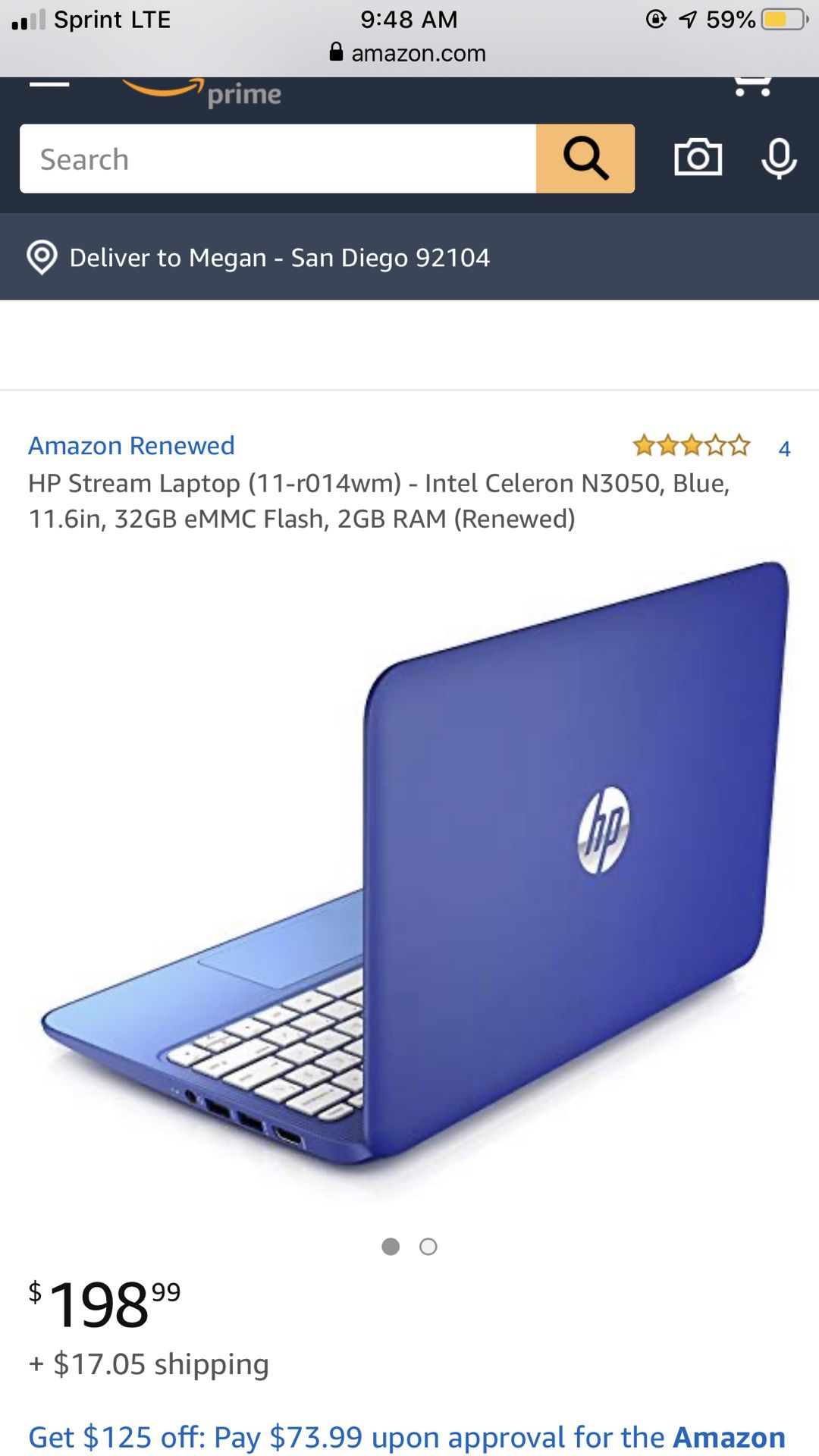 HP Stream Laptop (11-r014wm) - Intel Celeron N3050, Blue, 11.6in, 32GB eMMC Flash, 2GB RAM