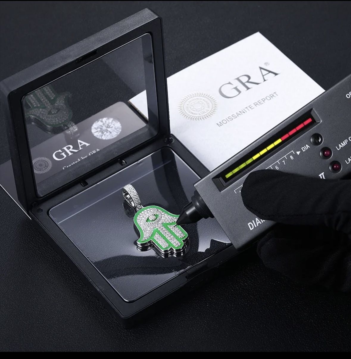 Glow In The Dark Moissanite Hamsa Pendant