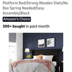 Full Size Velvet Bed Frame With Vertical Channel Tufted Wingback Headboard 