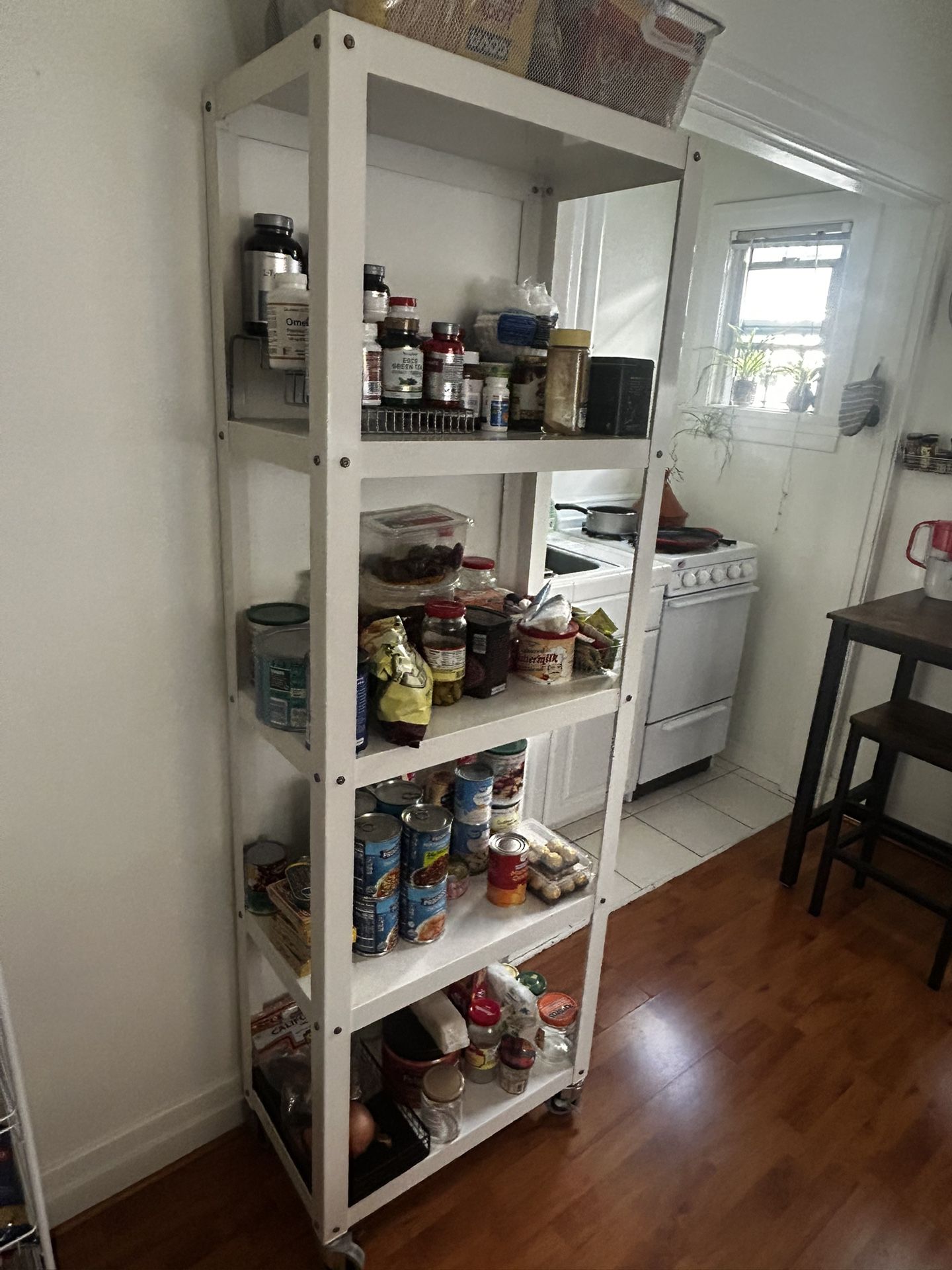 5 Tier White Enamel Storage Rolling Cart