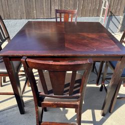 dark wood counter-height dining table and  6  chairs set. Size Table 36” H  And Chair  24” H 