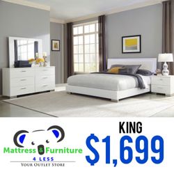 Felicity 4-Piece King Bedroom Set White High Gloss