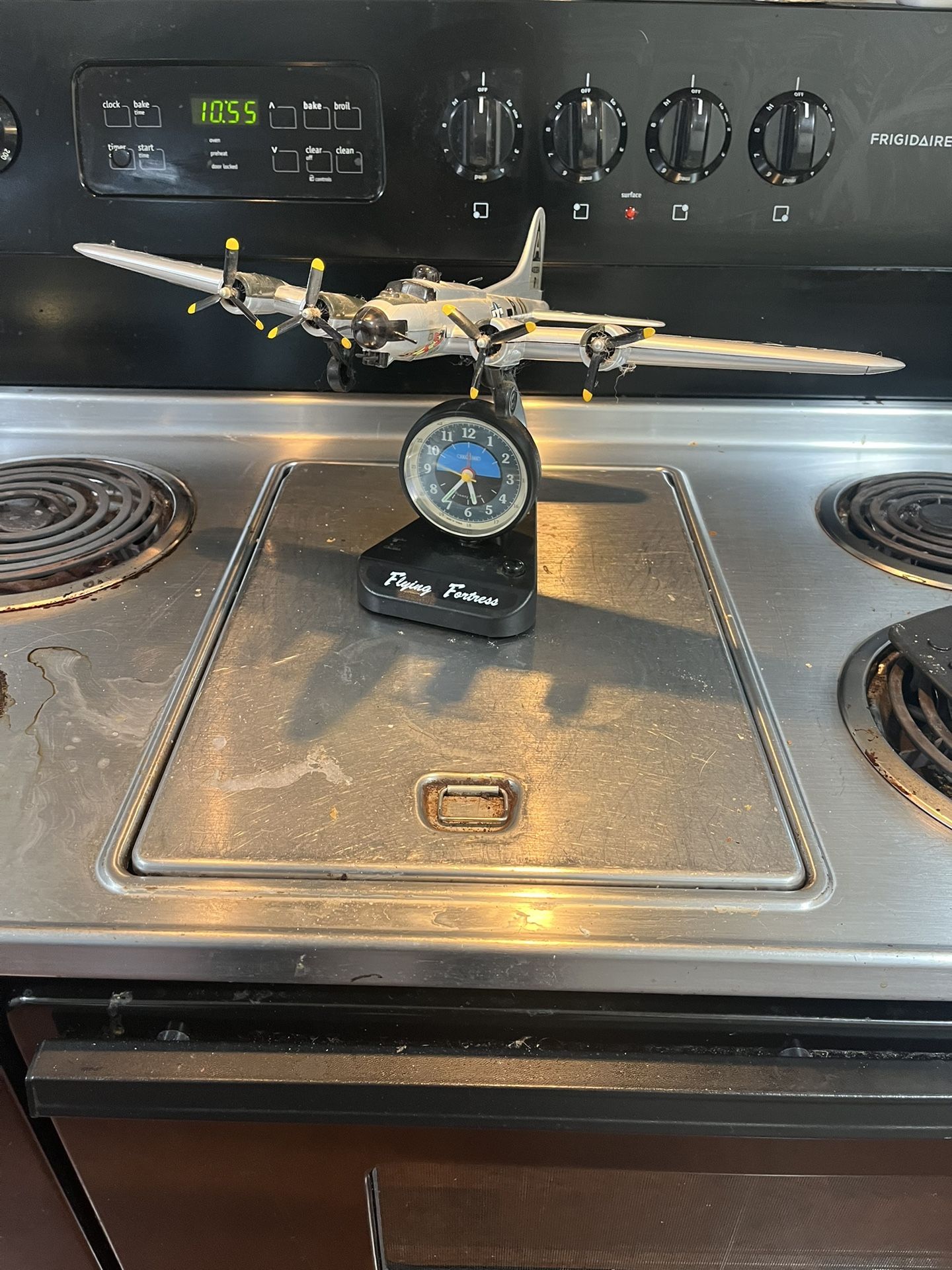 Flying Fortress model with alarm clock