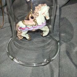 Vintage Christmas Carousel Ornament In Glass Bell