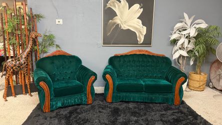 Very Pretty Green Velvety Sofa & Love Seat Living Room Set - Delivery Available