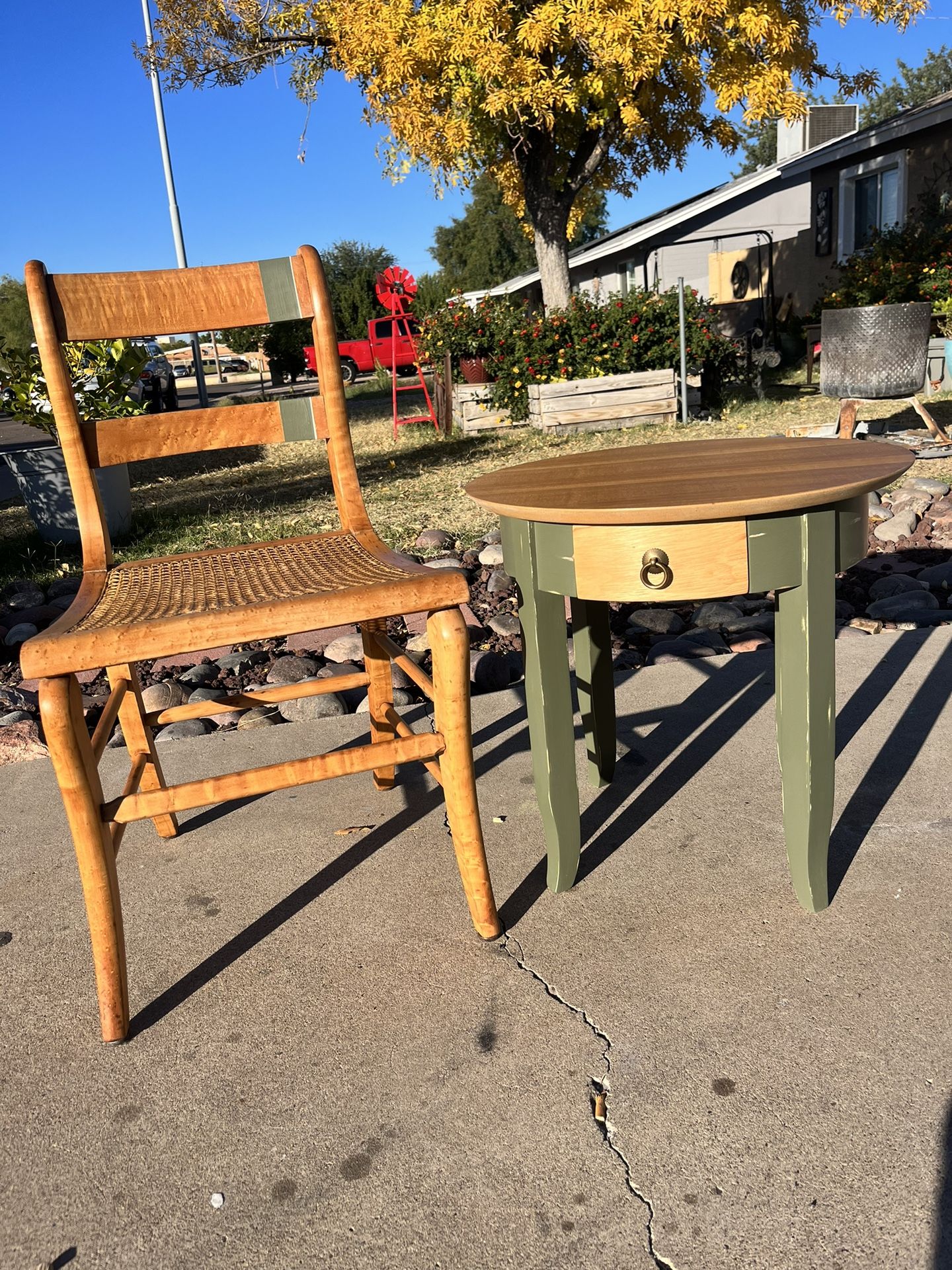 Accent Table And Cane Chair