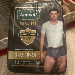 Depend Real Fit Adult Diapers, Incontinence Underwear for Men, Disposable, Maximum Absorbency, Small/Medium, Dark Grey.  14 Units. 
