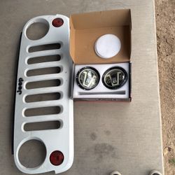 Jeep JK Front Grill & Set Of Halo LED Headlights 