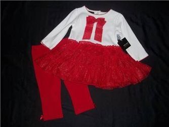 NWT Baby Girls 6-9M White Red Tutu Skirt Dress & Leggings Christmas Outfit