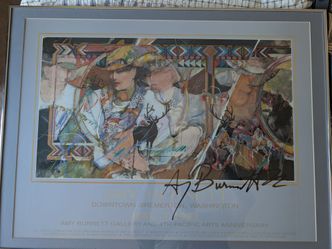 Amy Burnett signed and framed poster print "From a train window" vintage rare.
