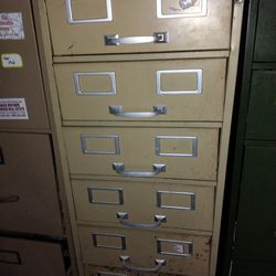 MARKED DOWN TO SELL TODAY!VintageTan File Cabinet With 9 Card Sized Drawers With key 
