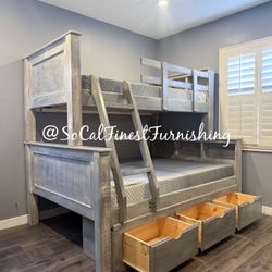 Twin Full Bunk Bed With Mattress And Drawers 
