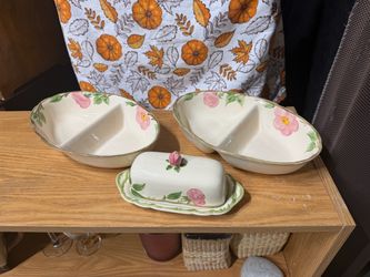 Franciscan desert rose butter dish & 2 divider dish