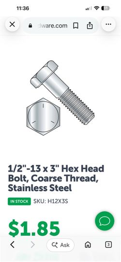 1/2  13x3 screws 4 nodes total