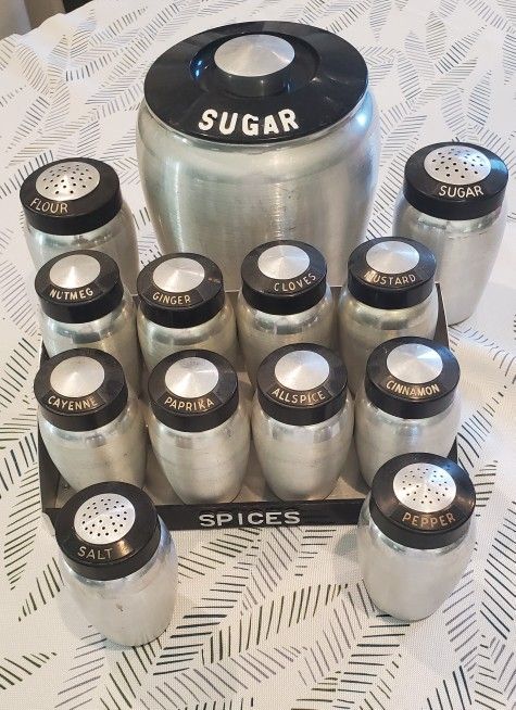 Vintage Kromex 13 Piece Canister And Spice Rack Set