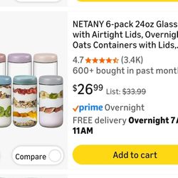 NETANY 6-pack 24oz Glass jars with Airtight Lids,