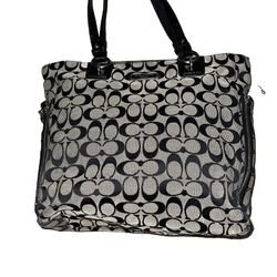 Coach Tote Bag Signature Canvas Navy Gray Shoulder (AUTHENTIC)