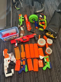Nerf Gun Lot with Blasters, Magazines, and Darts