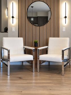 Pair of Orren Ellis Tingley White & Chrome Accent Chairs
