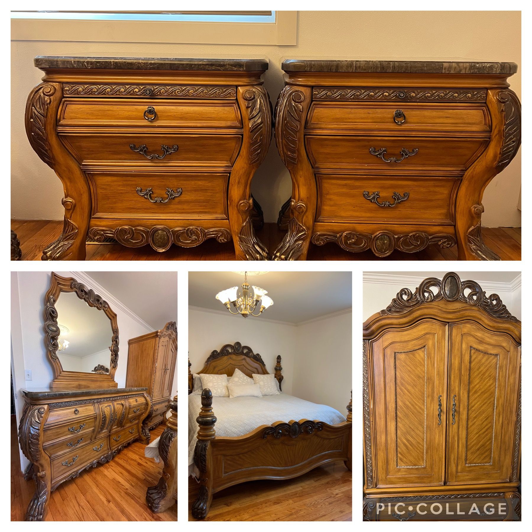 6piece King Wood Marble Bedroom Set