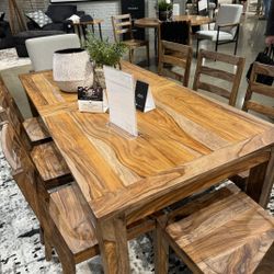 Dressonni Natural Brown Dining Room Set / 7pc