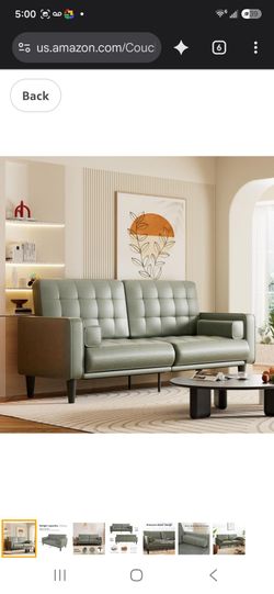 Green Tufted Sofa with Wood Legs