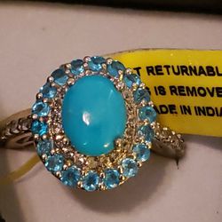 turquoise and aquamarine sterling silver ring size 6