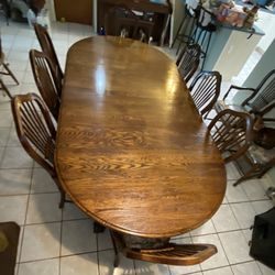 Beautiful Oak Table W 2 Leaves, 12 Chairs