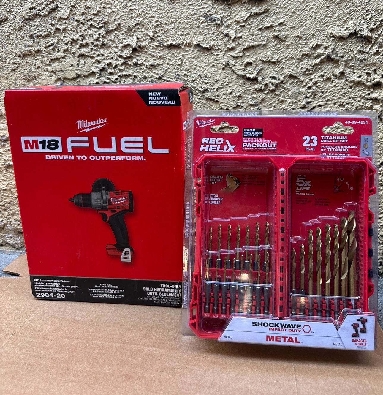 Milwaukee M18 FUEL 1/2" Hammer Drill/Driver 2904-20 WITH 23 Piece TITANIUM DRILL BIT SET 48-89-4631