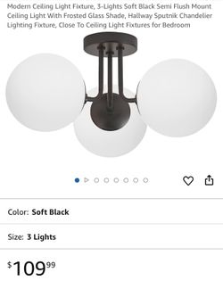 Modern Ceiling Light Fixture, 3-Lights Soft Black Semi Flush Mount Ceiling Light With Frosted Glass Shade, Hallway Sputnik Chandelier Lighting Fixture