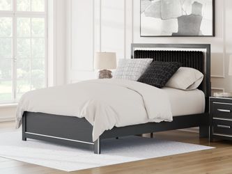 Zuraleus Black Queen Upholstered Panel Platform Bed (Online Special Price)