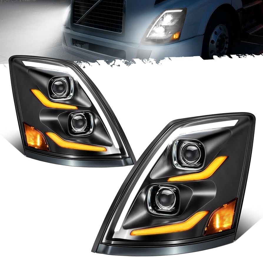 LED Headlights Assembly Compatible with VNL VN 2004-2017, DOT Approved with Start Animation High/Low Beam Sequential Turn Signal DRL Marker Lights, IP