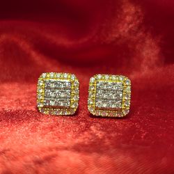 10k Yellow Gold Diamond Square Earrings 0.69 ctw