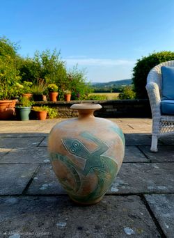 Vintage Authentic Pottery Vase By Casual Lamps In California 1988 Stamped 21.5"