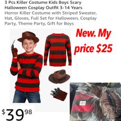 New 3 Pcs Costume Kids Scary Halloween Outfit 3-14 Years 🚨$25 firm pick up east Palmdale