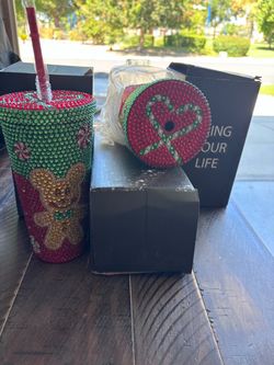 Christmas Rhinestone Tumbler Cups Set of 3