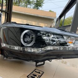 Mitsubishi Lancer 08-17 black bezel halo DRL LED halogen type projector headlights