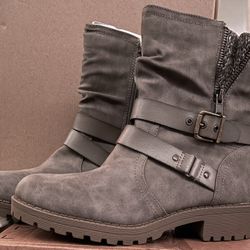 Jellypop Women's Taupe Spring Casual Buckle Sweater Boots #120