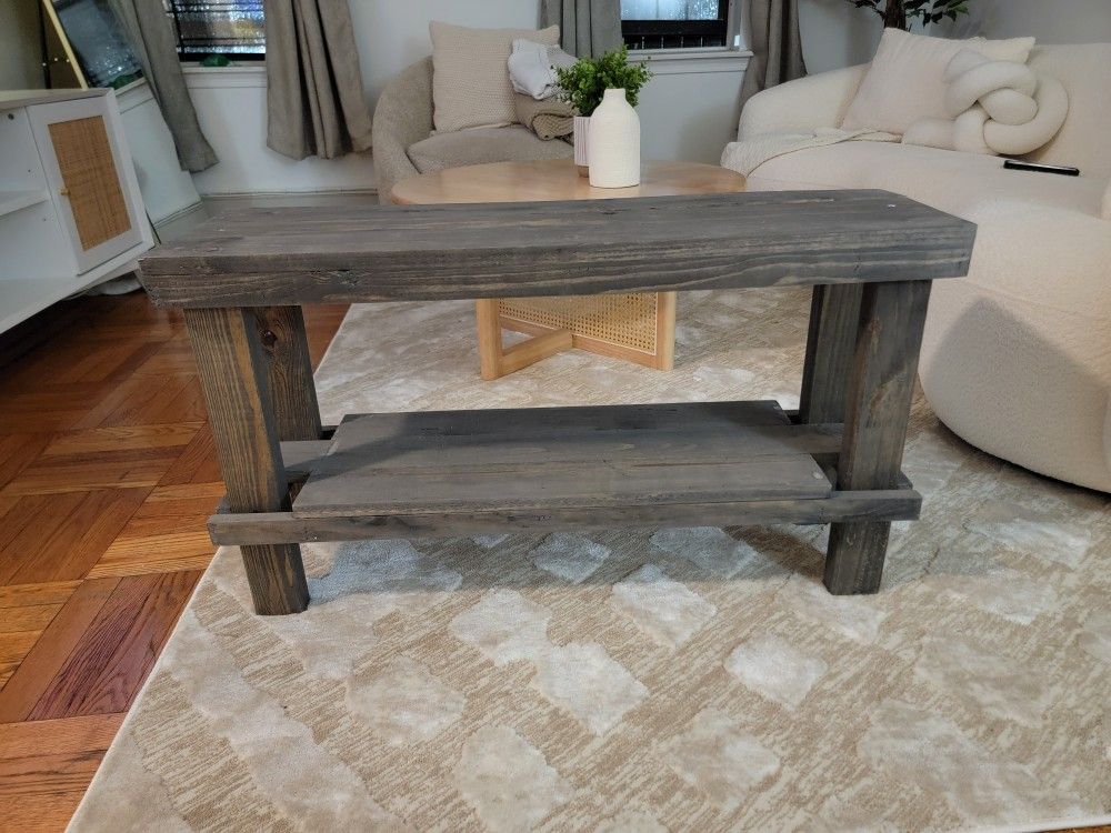 Gray Small Rustic Contemporary Farmhouse Solid
Pine Wood Bench with Shelf