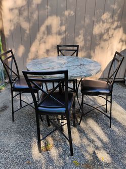 Round Granite Top Pub Table with 4 Chairs