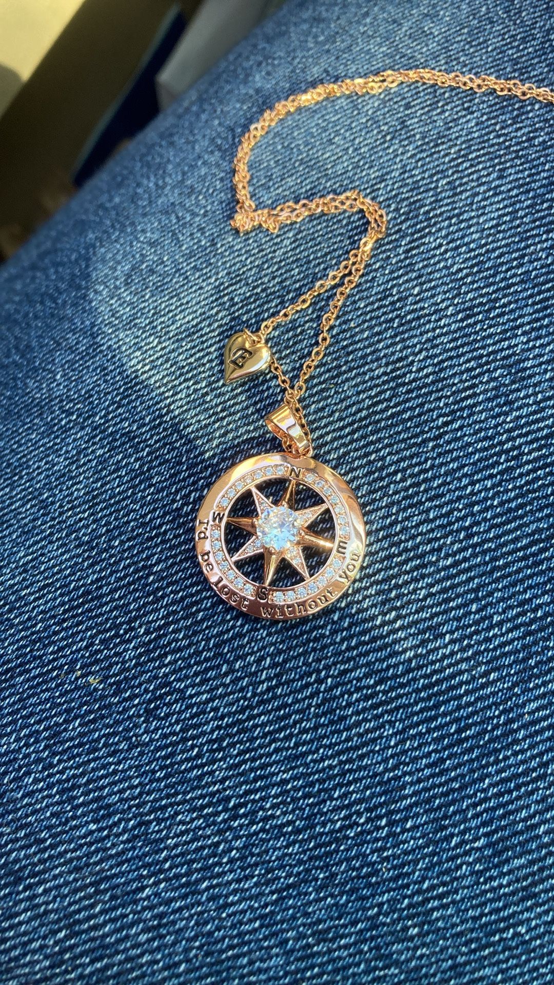 Compass Necklace 18k gold filled sterling silver with cubic zirconia gems “I’d be lost without you”