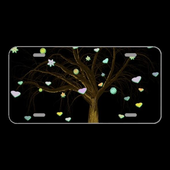 License Plate Novelty Car Front Tree Fantasy Magic Hearts Flowers