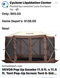 Shop VEVOR Pop Up Gazebo 11.5 ft. x 11.5 ft. Tent Pop-Up Screen Tent 6-Sided Canopy Sun Shelter with Removable Privacy Wind Cloths