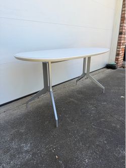 Haworth PopUp Oval Office Desk Conference Table 30x60 Modern White Laminate Desk