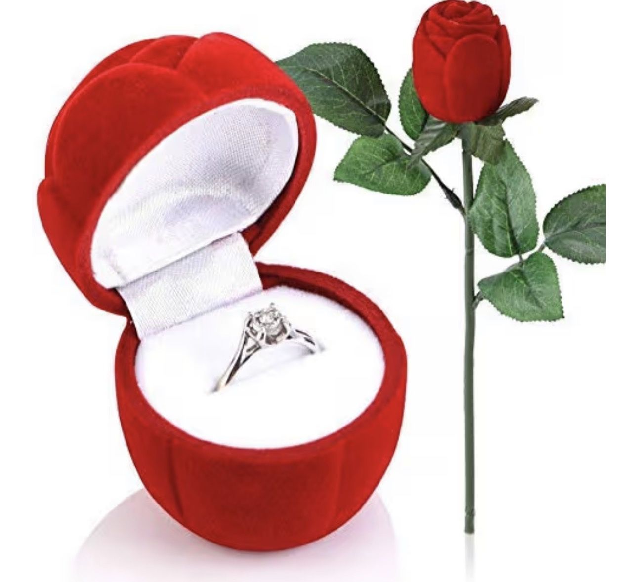 Caja de anillo de rosa roja, forma de rosa roja, caja de joyería romántica para novias, amantes, compromiso, boda, día de San Valentín