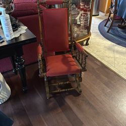 Antique 19th Century American Beech Rocking Vintage Chair With Casters