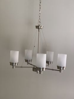 Fusion 5-Light Brushed Nickel Chandelier with Frosted Glass Shades
